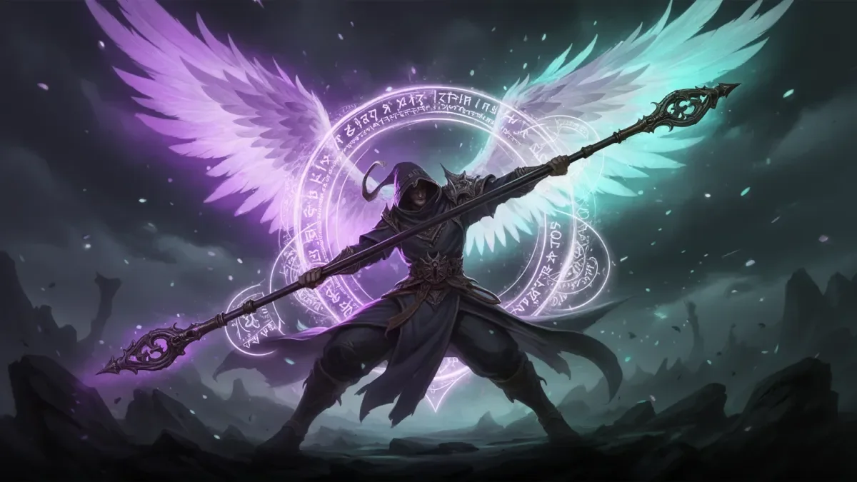 AION 2 Chanter build illustration: battle monk with staff and runic mantras